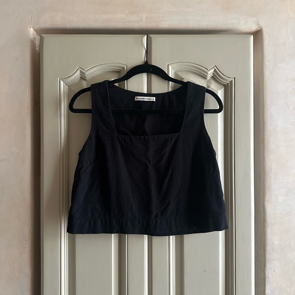 Abercrombie & Fitch Black Linen and Cotton Crop Top